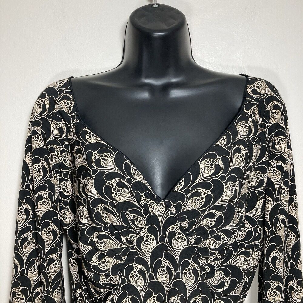 Vtg Max Studio Top Womens Small Blouse Black Gold Balloon Sleeve V Neck 90s Y2K - Picture 2 of 7